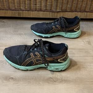 ASICS Gel Venture 7 Black Teal Women's Size 8 Wide W Running Shoes Sneakers Gym